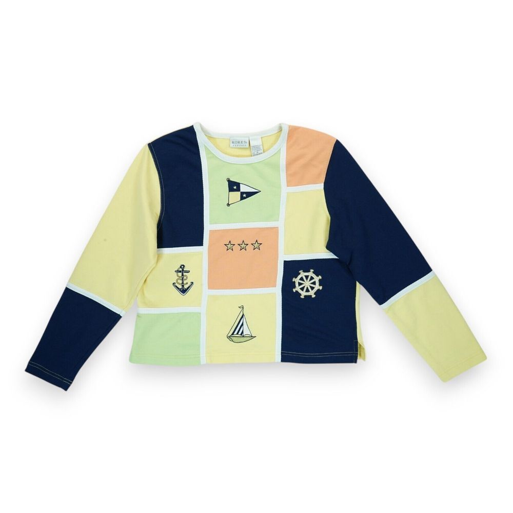 Vintage Koret Petites Sailor Nautical Sweater Size Medium Colorblock Long Sleeve
